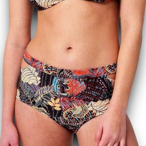 NEW Vigoss Bikini Bottoms Cutout High Rise Front Dark Blue Multicolor Size Small - Picture 1 of 7